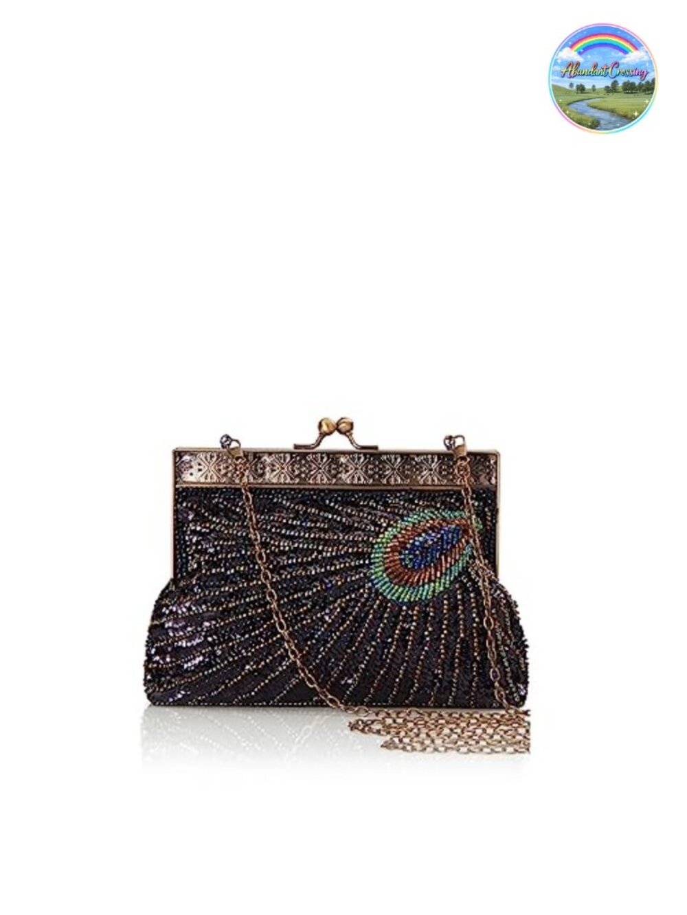 Vintage Peacock Sequin Clutch Evening Bag with Detachable Chains